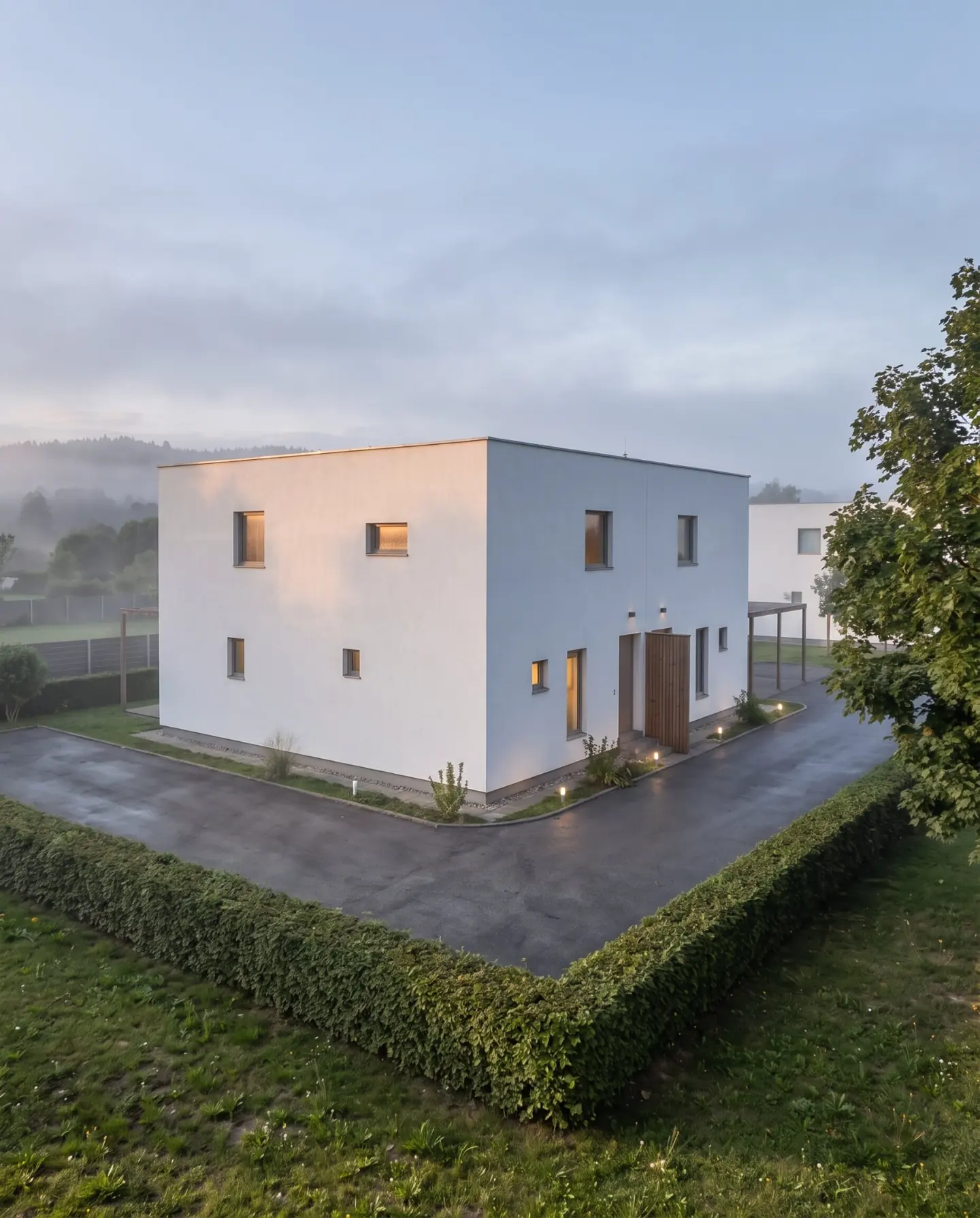 Vizualizácia — exteriér, ranný pohľad na dom